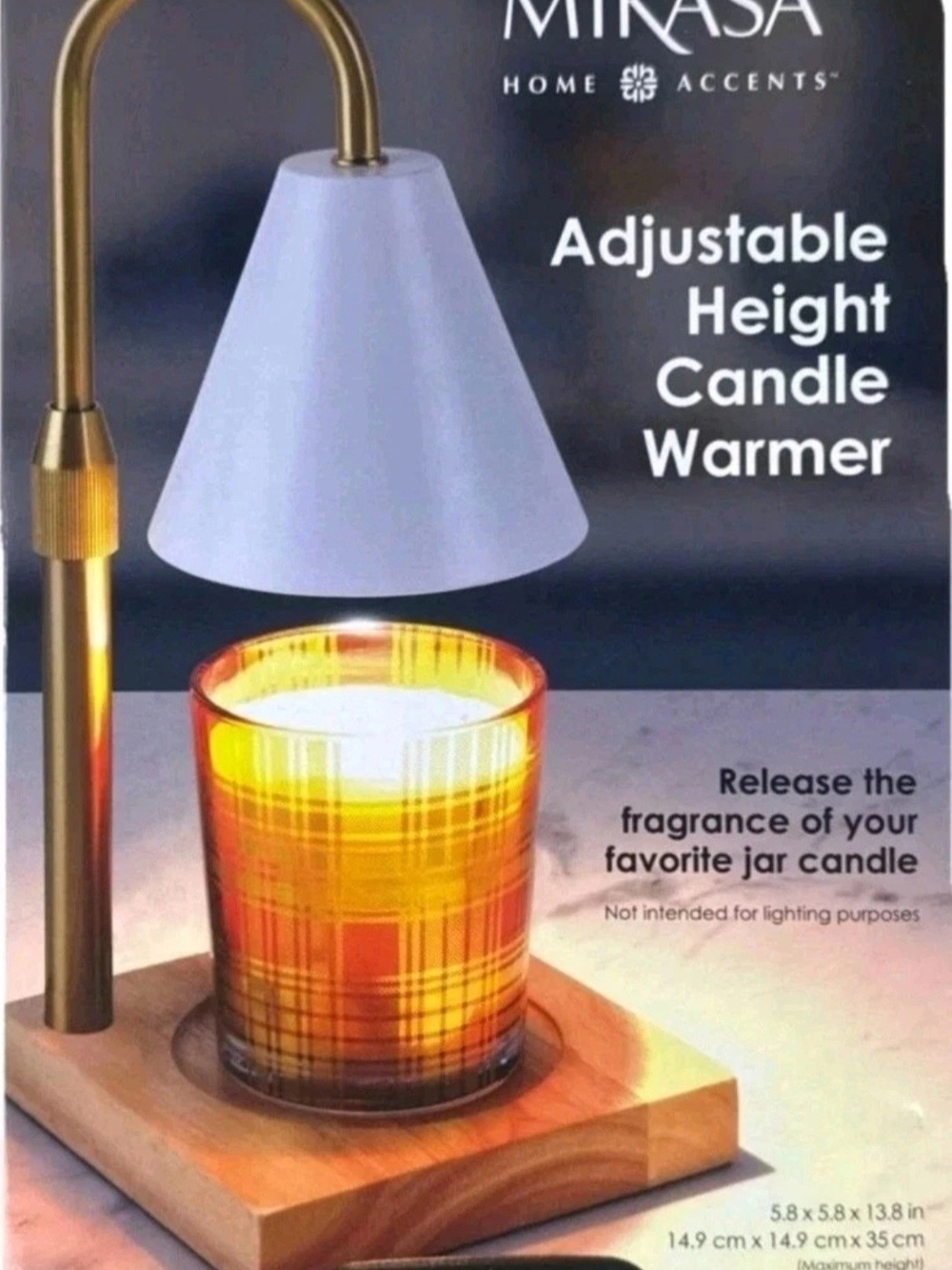 Mikasa Brass Adjustable Candle Warmer with White Shade and Wood Base